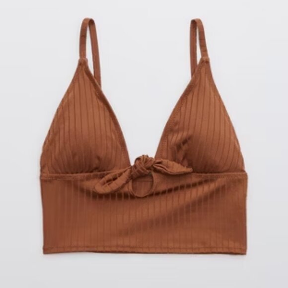 aerie Other - Aerie Ribbed Shine Longline Tie Front Triangle Bikini Top Size XXL